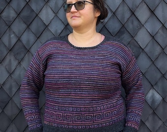 Tunisian crochet drop shoulder sweater pattern, size inclusive up to 72" (180 cm) bust - Sporeprint sweater by Yarnandy