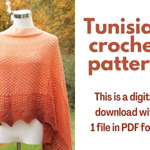 Tunisian crochet lace pattern - Crisp peach wrap