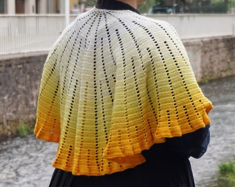 Gradient yarn crescent shawl crochet pattern - Marigold shawl | US terms and UK terms, low vision and mobile friendly