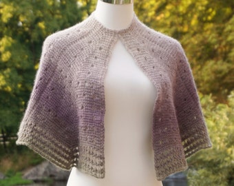 Crochet capelet pattern - Fluorite capelet by Yarnandy - Tunisian crochet lace, eyelets - instant download full instructions with video