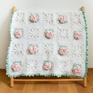 Vintage inspired crochet baby blanket pattern, rose granny square baby blanket pattern - PDF Instant download crochet pattern US UK terms