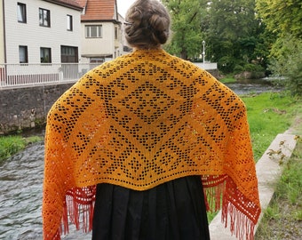 Darova shawl filet crochet pattern - Crochet symbol charts, filet crochet charts - Rectangle shawl crochet pattern inspired by embroidery