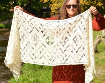 Dolina wrap filet crochet shawl pattern - Full crochet symbol charts, filet crochet charts - Rectangle shawl crochet pattern for women