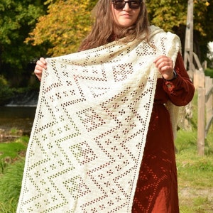 Dolina wrap filet crochet shawl pattern Full crochet symbol charts, filet crochet charts Rectangle shawl crochet pattern for women image 3