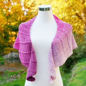 Textured asymmetrical triangle shawl PDF digital crochet pattern, Blackberry pudding shawl, charts, full instructions US UK terms easy read image 1