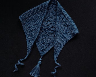 Lacy Tunisian Crochet triangle summer bandana - Instant download crochet pattern for lace cotton head scarf made with cabled hook