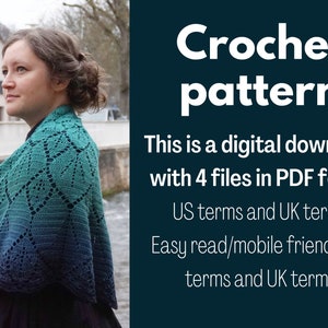 Leafy summer crochet shawl pattern Sempervivum shawl in crescent shape US terms and UK terms, low vision and mobile friendly Yarnandy image 2