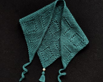 Diamond lace Tunisian Crochet triangle summer bandana - Instant download crochet pattern for cotton yarn head scarf made with cabled hook