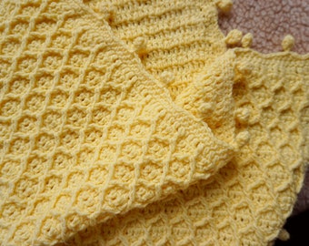 Crochet baby blanket with honeycomb pattern - Instant download, detailed instructions in US terms and UK terms, video tutorial for stitches