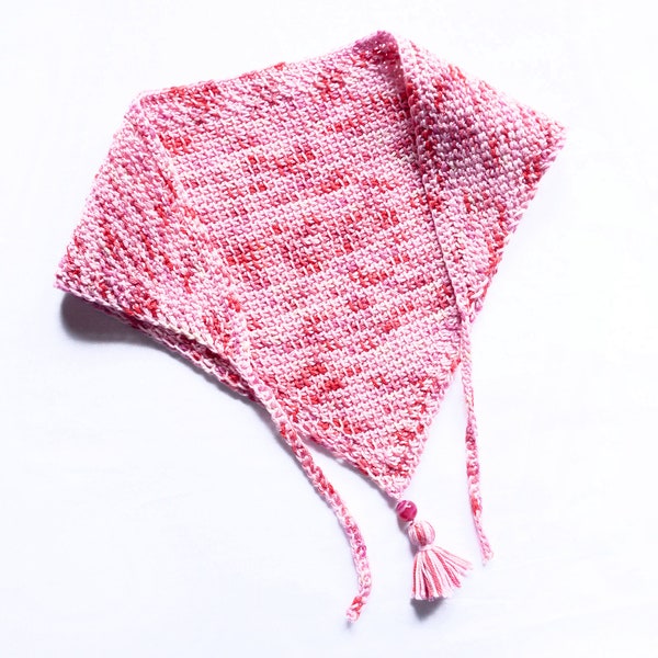 Tunisian Crochet summer bandana for beginners - Instant download crochet pattern for easy cotton head scarf made with cabled hook