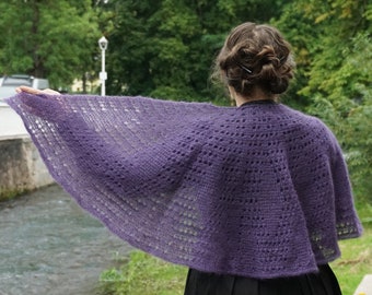 Light lacy capelet Tunisian crochet pattern - Accessory for special occasions with full instructions & chart | Cape amethyst capelet pattern