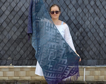 Filet hearts shawl or wrap crochet pattern with full written instructions and charts