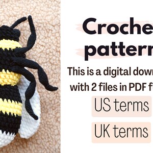 Realistic bumblebee amigurumi pattern crochet bee pattern bee toy with movable legs Digital crochet pattern image 2