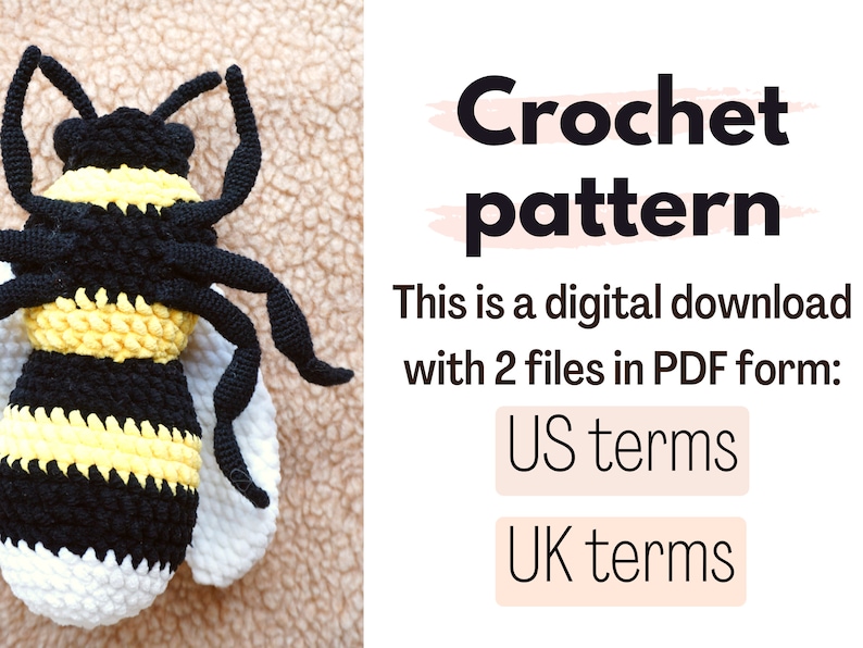 Realistic bumblebee amigurumi pattern crochet bee pattern bee toy with movable legs Digital crochet pattern image 2