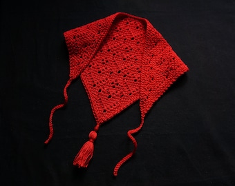 Lace hearts Tunisian Crochet triangle bandana - Instant download crochet pattern for lace cotton head scarf for Valentine&#39;s