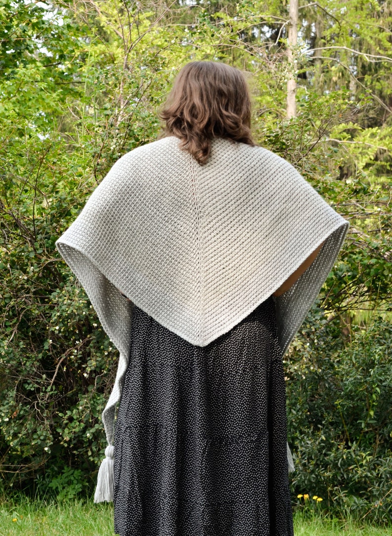 Tunisian crochet shawl pattern, instant download, full instructions, beginner friendly shawl pattern Phyllite shawl image 9