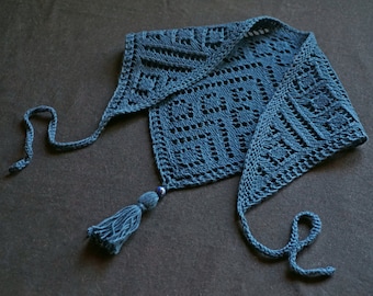 Summer lace triangle bandana knitting pattern for women - Pattern for head scarf in cotton yarn