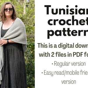 Tunisian crochet shawl pattern, instant download, full instructions, beginner friendly shawl pattern Phyllite shawl image 2