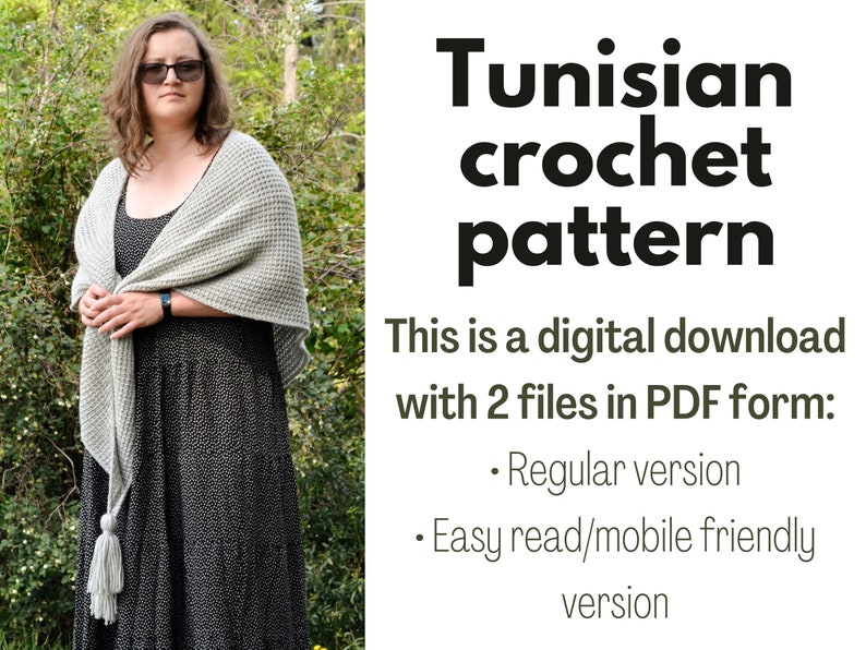 Tunisian crochet shawl pattern, instant download, full instructions, beginner friendly shawl pattern Phyllite shawl image 2