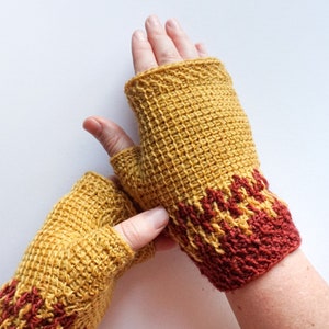 Tunisian Crochet fingerless mittens intermediate pattern - Instant download digital pattern for size inclusive Tunisian crochet gloves