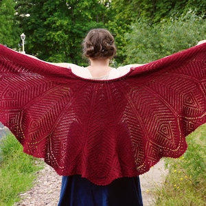 Elegant feathered capelet Tunisian crochet pattern - Wing shawl with full instructions and chart - Ruby phoenix capelet