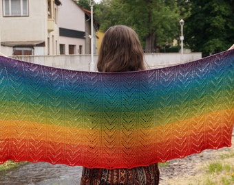Tunisian crochet lace pattern - Rainbow love wrap, instant download crochet pattern