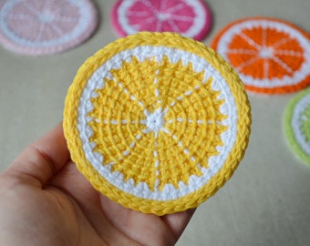 Citrus slice Tunisian crochet coaster pattern - Instant download - detailed instructions - PDF file - Fruit slice coaster