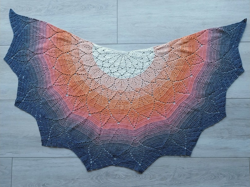 Leafy summer crochet shawl pattern Sempervivum shawl in crescent shape US terms and UK terms, low vision and mobile friendly Yarnandy image 10