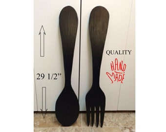 Large Wood Fork And Spoon Wall Decor Handmade Kitchen Decor Etsy