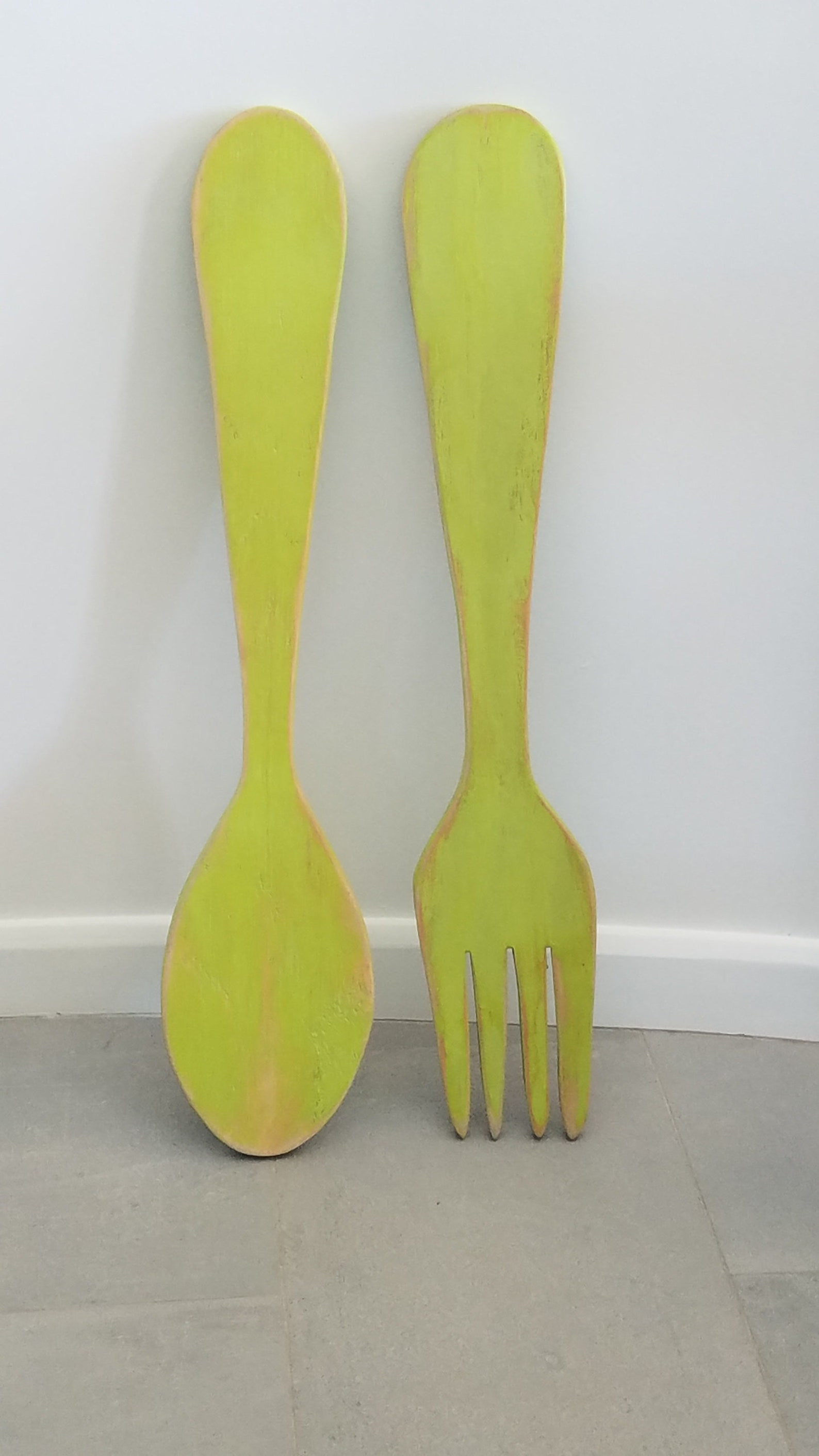 Large Wood Fork and Spoon Wall Decor Handmade Distressed Etsy