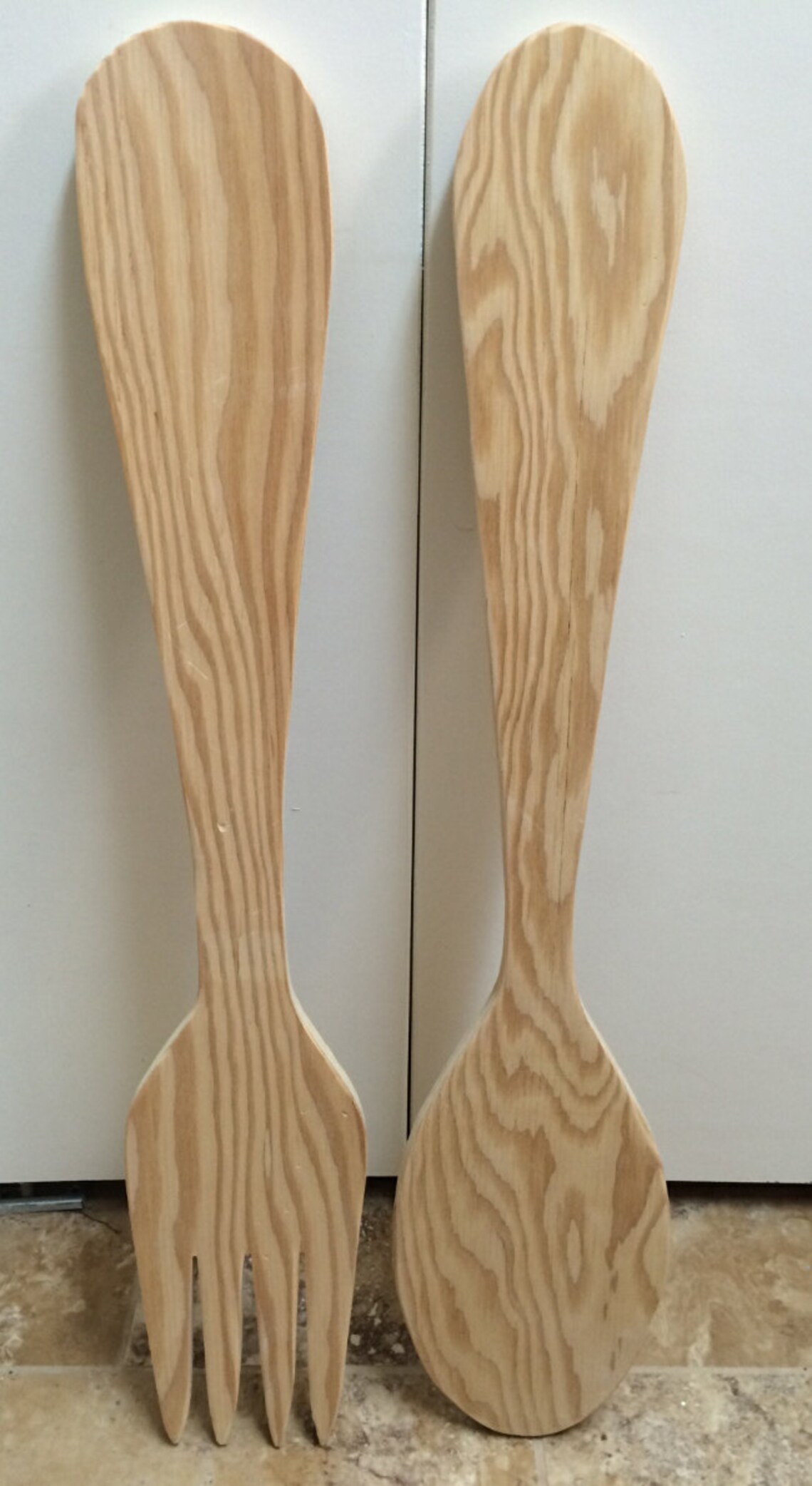 Large Wood Fork and Spoon Wall Decor Handmade Distressed Etsy