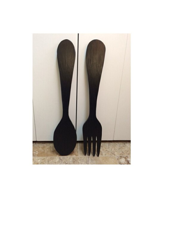 Large Wood Fork And Spoon Wall Decor Handmade Distressed Etsy