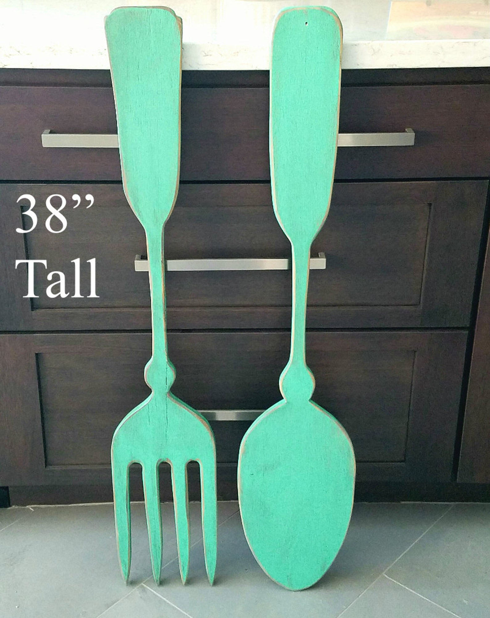 Large Wood Fork and Spoon Kitchen Wall Decor Kitchen Wall Etsy