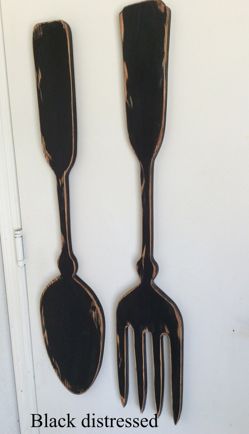 Large Wood Fork And Spoon Wall Decor Handmade Kitchen Decor Etsy