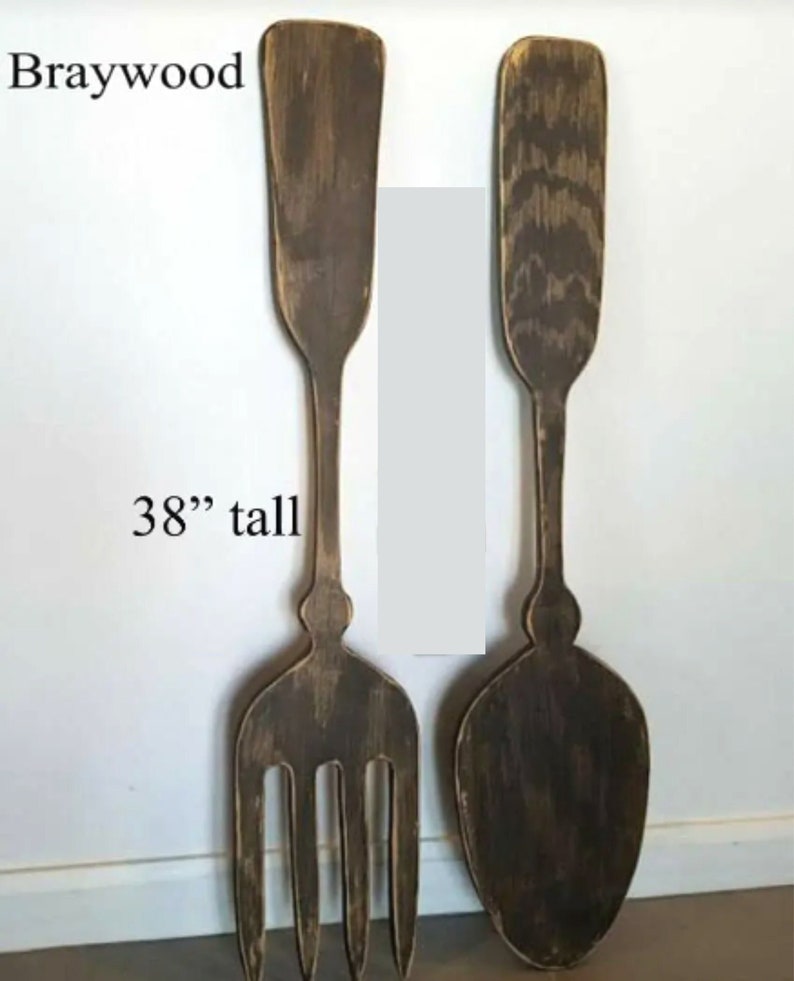 Large Wood Fork and Spoon Wall Decor Handmade Kitchen Decor Etsy