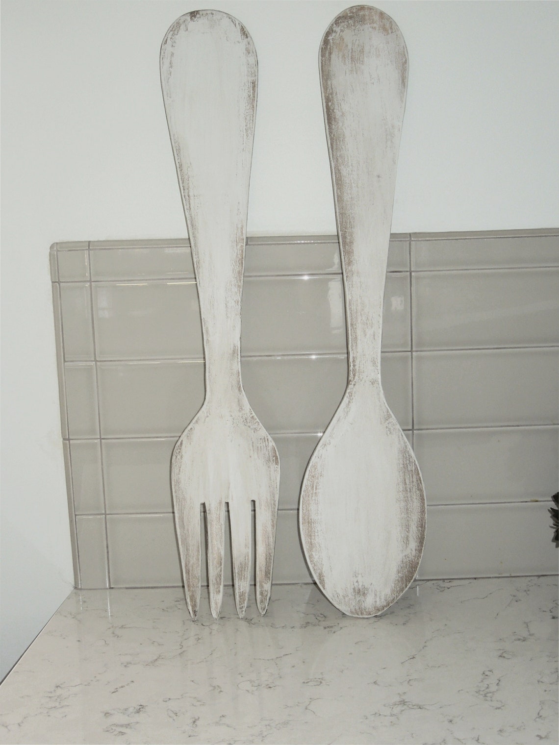 Large Wood Fork and Spoon Wall Decor Handmade Distressed Etsy