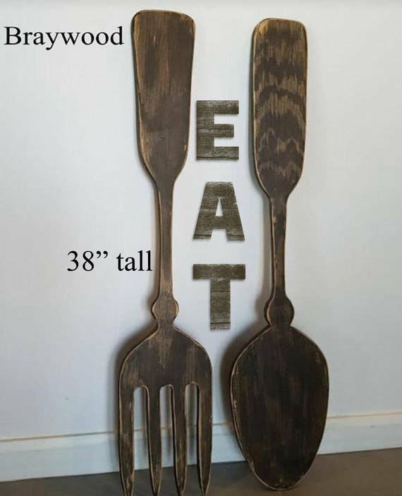 Large Wood Fork And Spoon Wall Decor Handmade Kitchen Decor Etsy