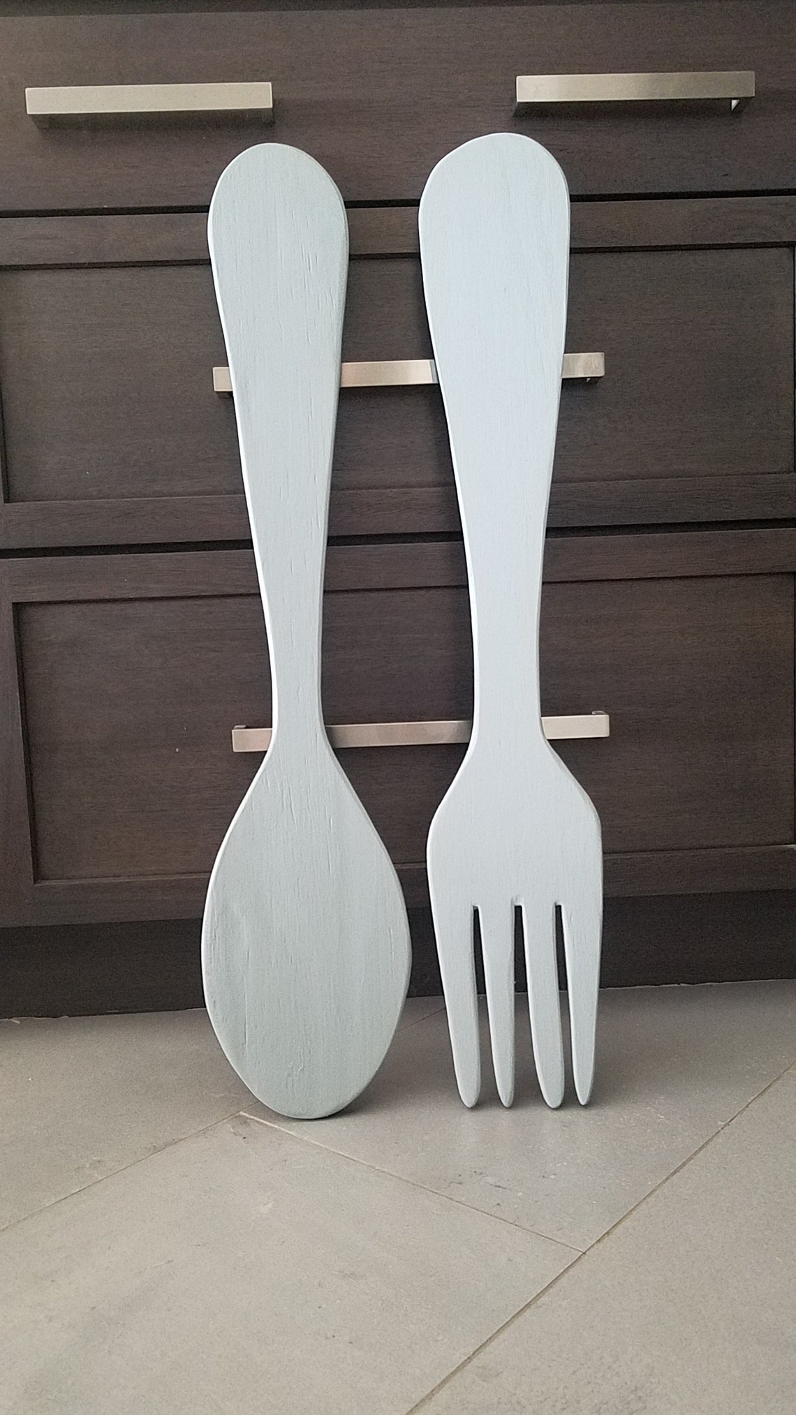 Large Wood Fork and Spoon Wall Decor Handmade Distressed Etsy