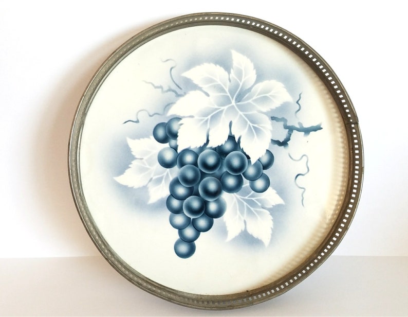 Vintage serving tray grape vine pattern with metal edge Etsy