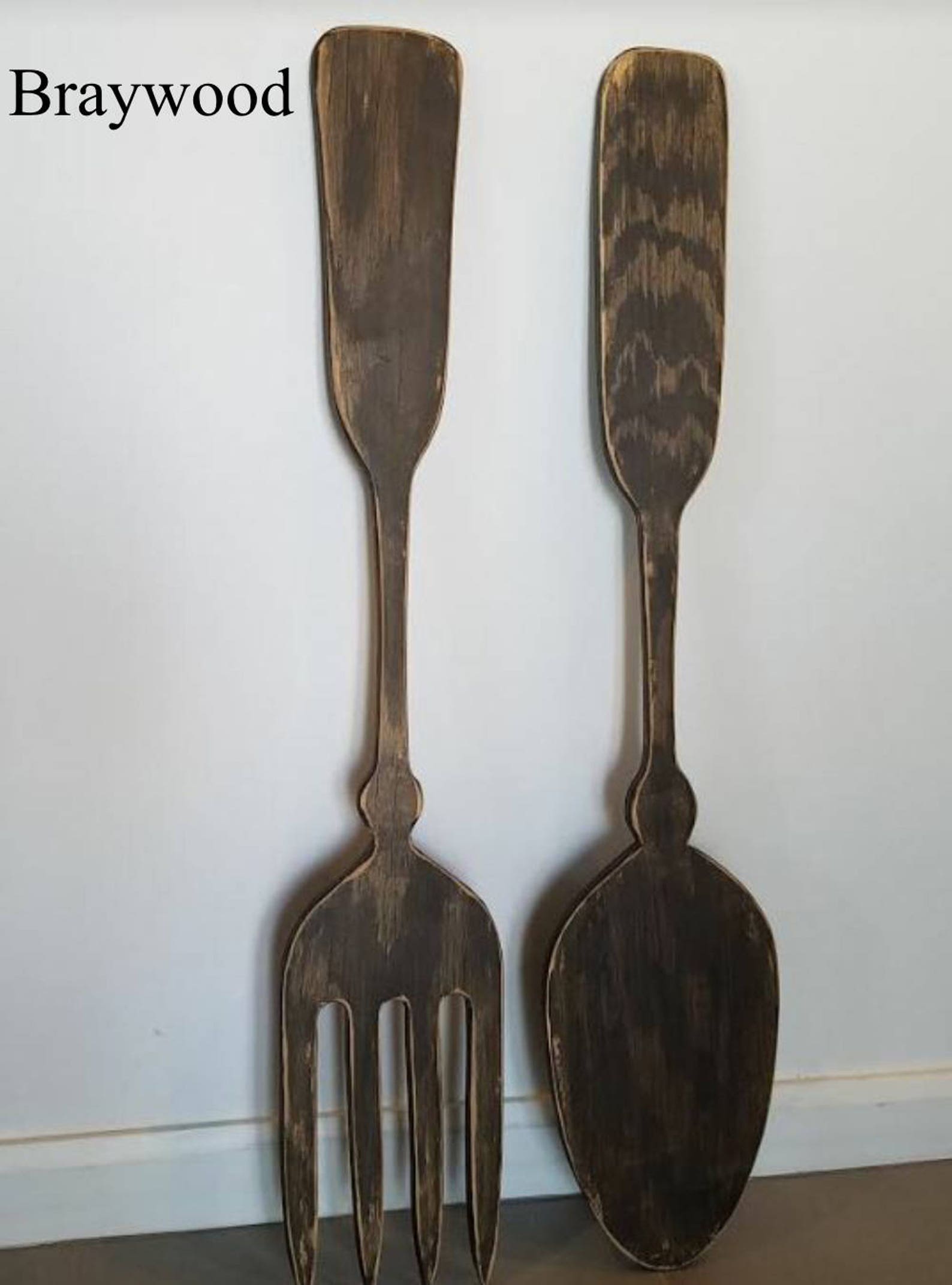 Large Wood Fork and Spoon Wall Decor Handmade Kitchen Decor Etsy