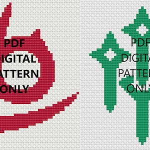 Final Fantasy XIV Endwalker Job Symbols Cross Stitch Digital Patterns Reaper Sage FFXIV