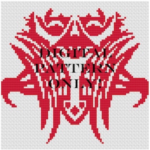 May include: Red cross-stitch pattern design with the text "DIGITAL PATTERN ONLY!" in black.