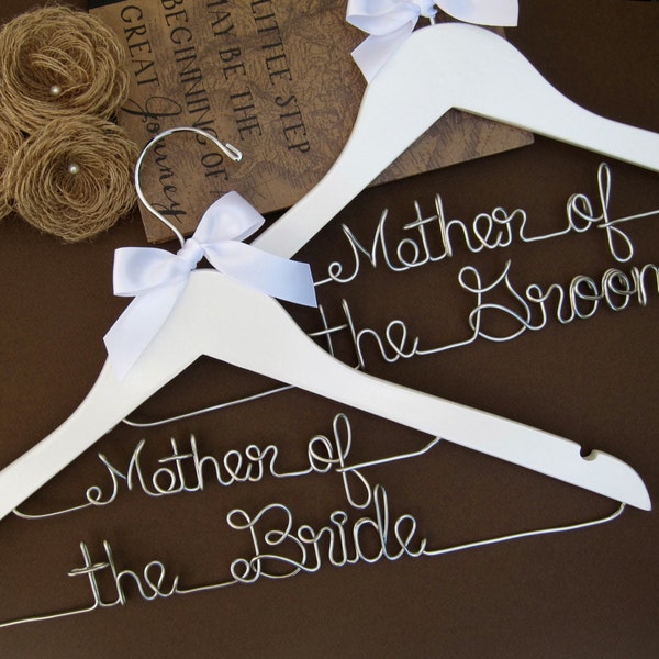 Mother of the Bride & Mother of the Groom Hanger Set- Wedding Hanger set- with Ribbon Color of your choice