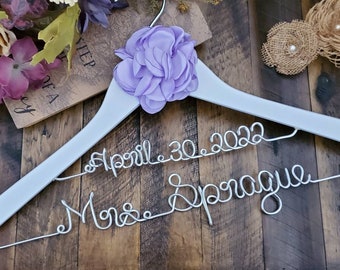Personalized Bridal Hanger with DATE/Name/Flower - Wedding Hanger - Bridal Shower Gift - Bridal Party Gift - Wedding Ideas