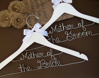 Mother of the Bride & Mother of the Groom Hanger Set- Wedding Hanger set- with Ribbon Color of your choice