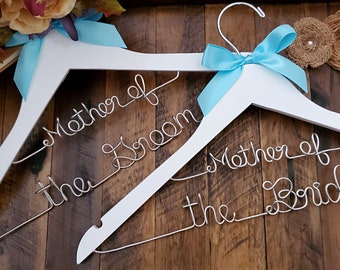 Mother of the Bride & Mother of the Groom Hanger Set / Bridal Party Gift Set / Wedding Party / Pick your bow color