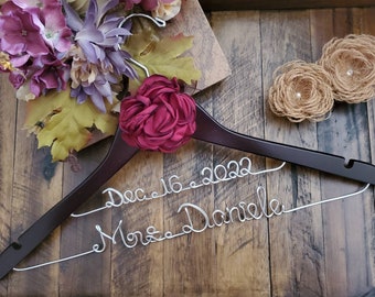 Personalized Bridal Hanger with DATE/Name/Flower, Bridal Shower, Bridal Party, White Coat, Dr. Graduation