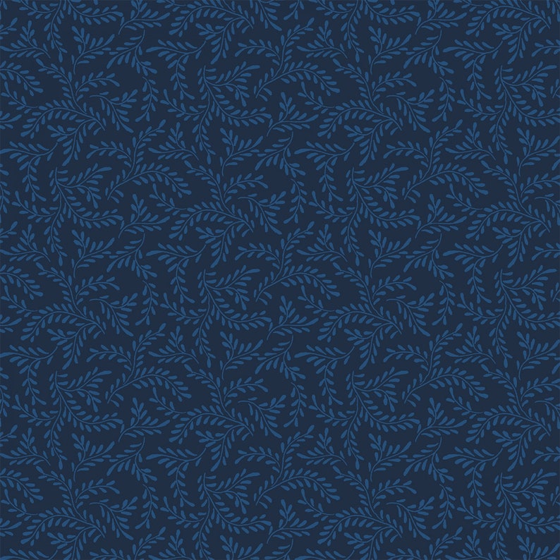 Swirling Leaf Sprigs Wilmington Prints 39095-444 Loosely Scattered Essentials Basics All Over By the Yard Navy Blue
