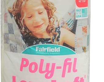 Low Loft, Poly-fil, White, Batting, Small, Lap, Crib Size, 45 x 60 inches, 100% Polyester, Excellent Hand Quilting, FL45