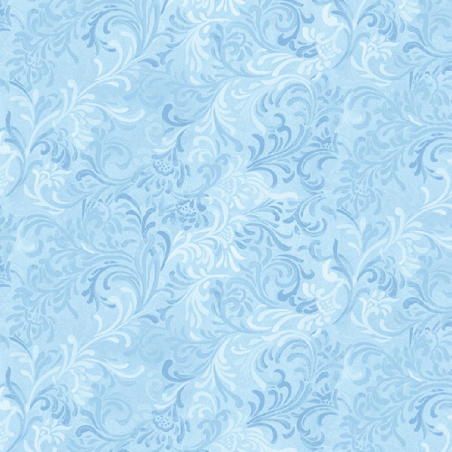 Fancy, Embellished Scroll, Light Blue, Tonal, Accent Fabric, Essentials Basic, Wilmington Prints, 51000-410, By the Yard